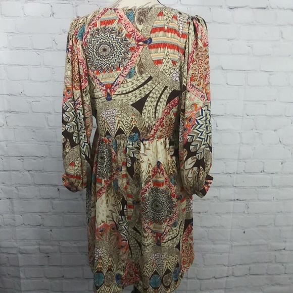 Umgee Boho Feather Print Baby Doll Dress Tunic Med - Picture 4 of 8